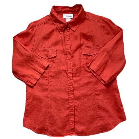 Chadwicks Tops - CHADWICK’S | 100% Linen Coral Button Down Shirt Size 14